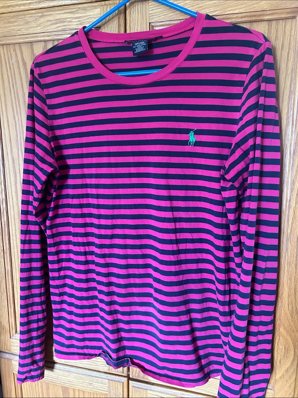 Polo by Ralph Lauren Hot Pink and Black Striped Long Sleeve Tee